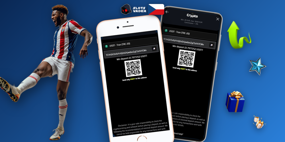 Průběh krypto vkladu přes QR kód až do pokladny Slotsvader Kasino na blockchainu