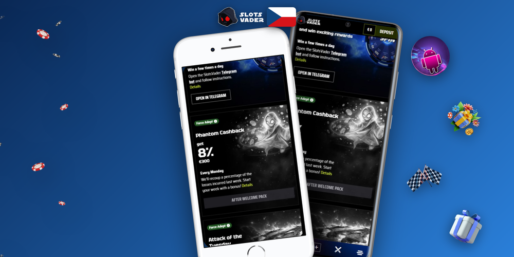 Pokladna Slotsvader Kasino s vyplněným promo kódem SLOTSTART a částkou vkladu v CZK